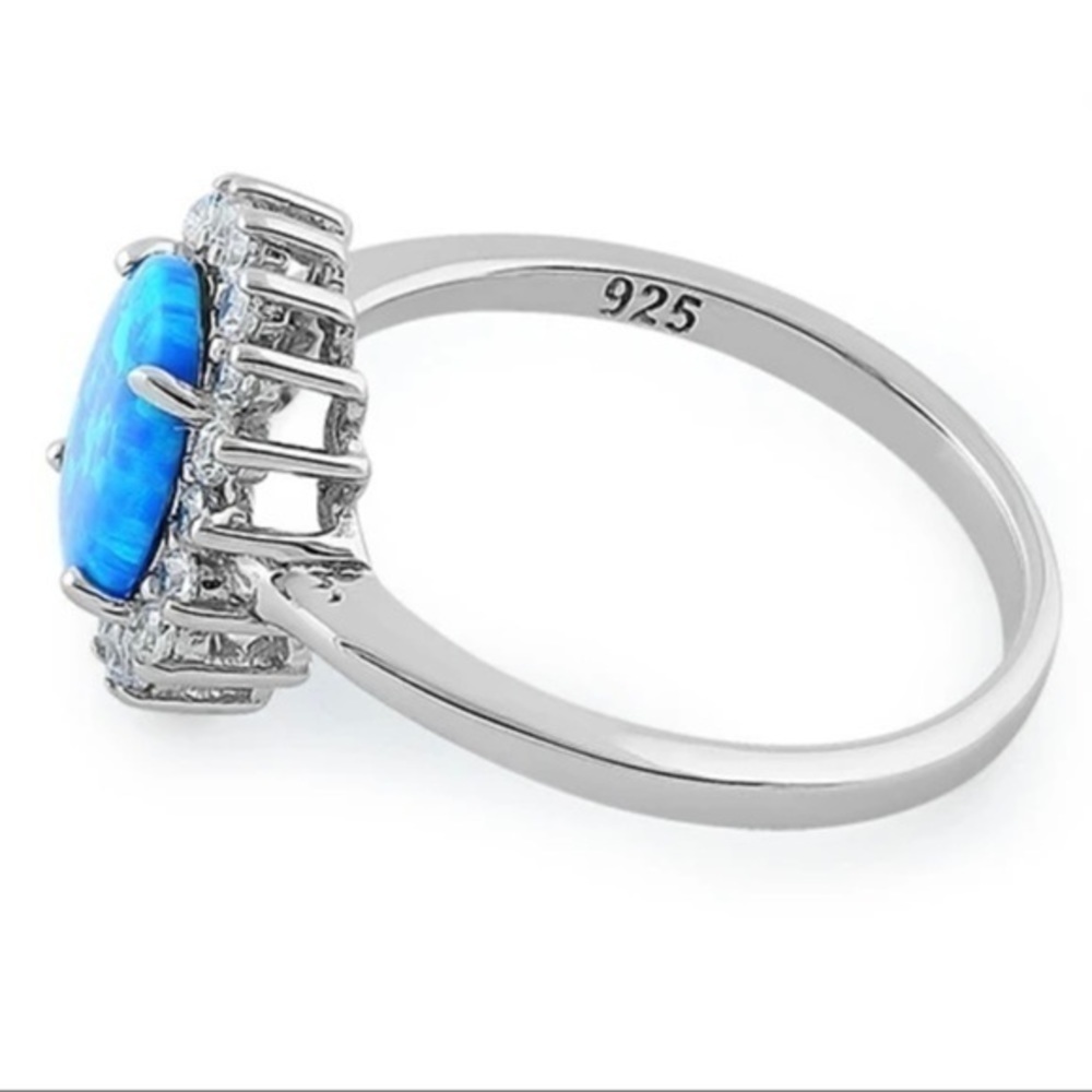 925 Sterling Silver Oval Blue Lab Opal CZ Ring - Picture 4 of 5